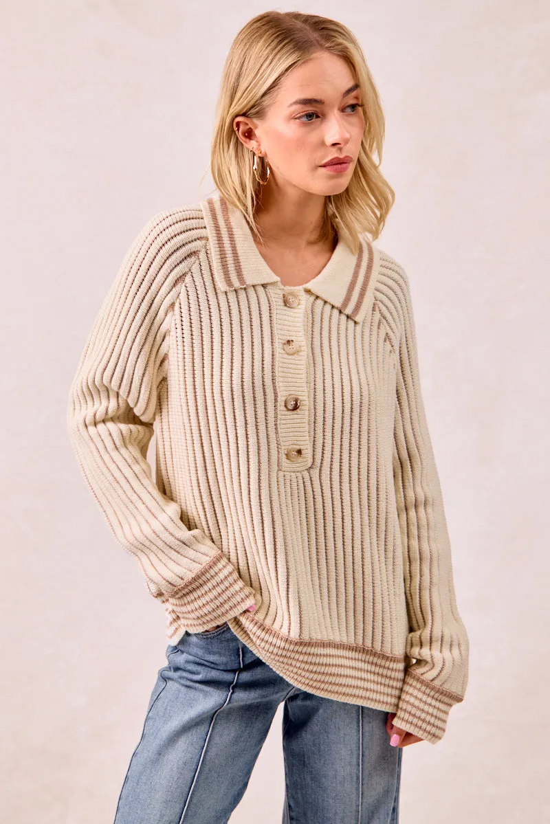 Breathable back panel WindproofLayer IT4500S-01 | TWO TONE SWEATER TOP WITH BUTTON UP COLLARED