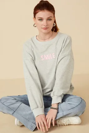 Smile Text Cropped French Terry Top LatticeKnit