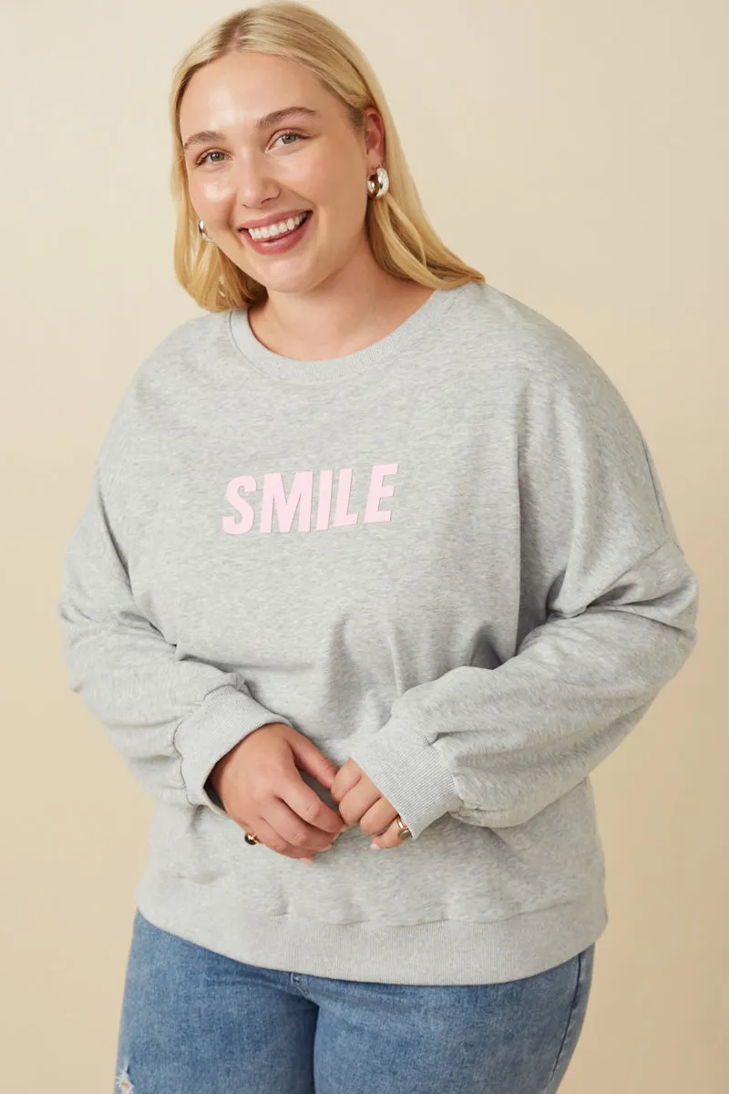 Smile Text Cropped French Terry Top Easy Care Fabric Weighted Hem