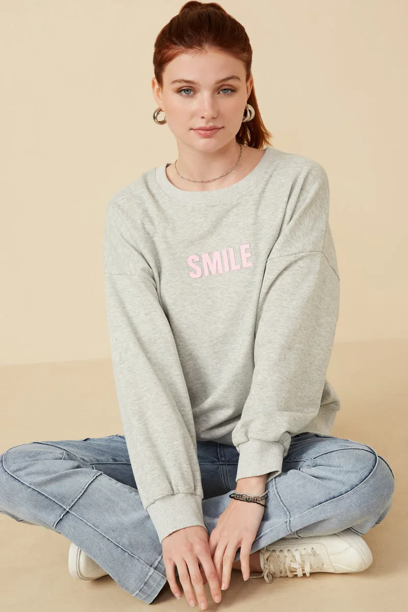 Smile Text Cropped French Terry Top LatticeKnit