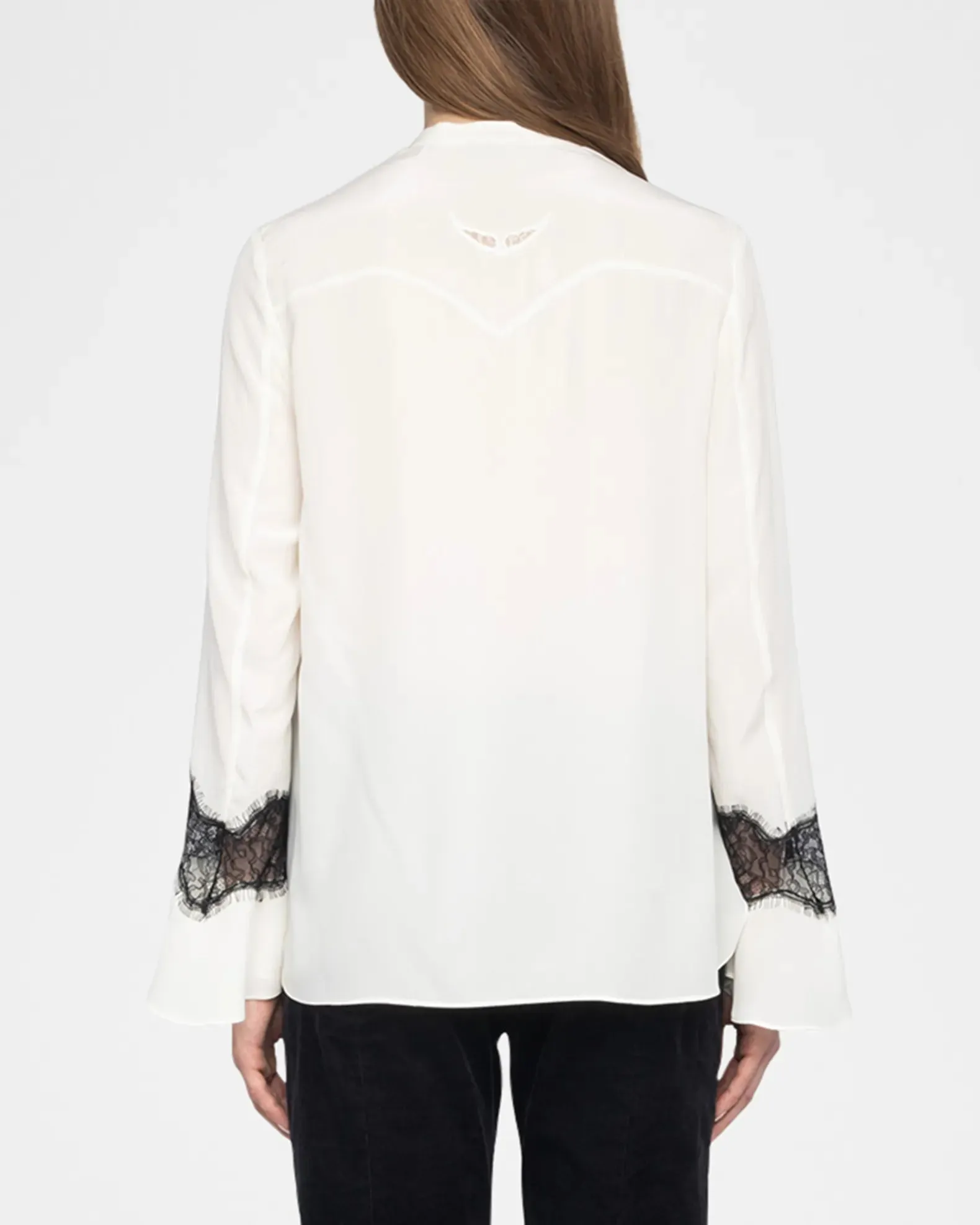 ZADIG & VOLTAIRE TUAN LACE TOP Heat Regulating Fabric Wide Shoulder Cut