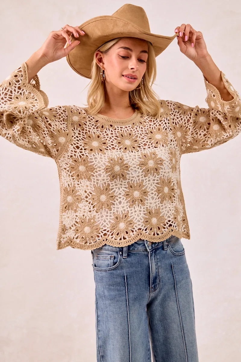 IT4411S-02 | FLOWER CROCHET KNIT TOP Flexible Fit Hidden Storage