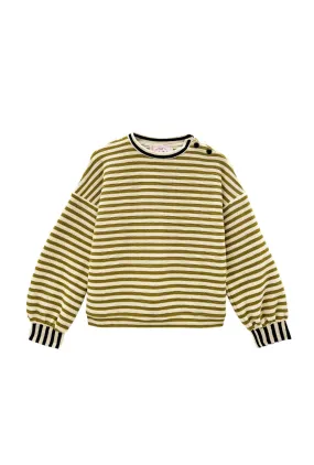 Snappy Pullover - Moss Striped Terry NonRestrictive Cut Bold Patterns