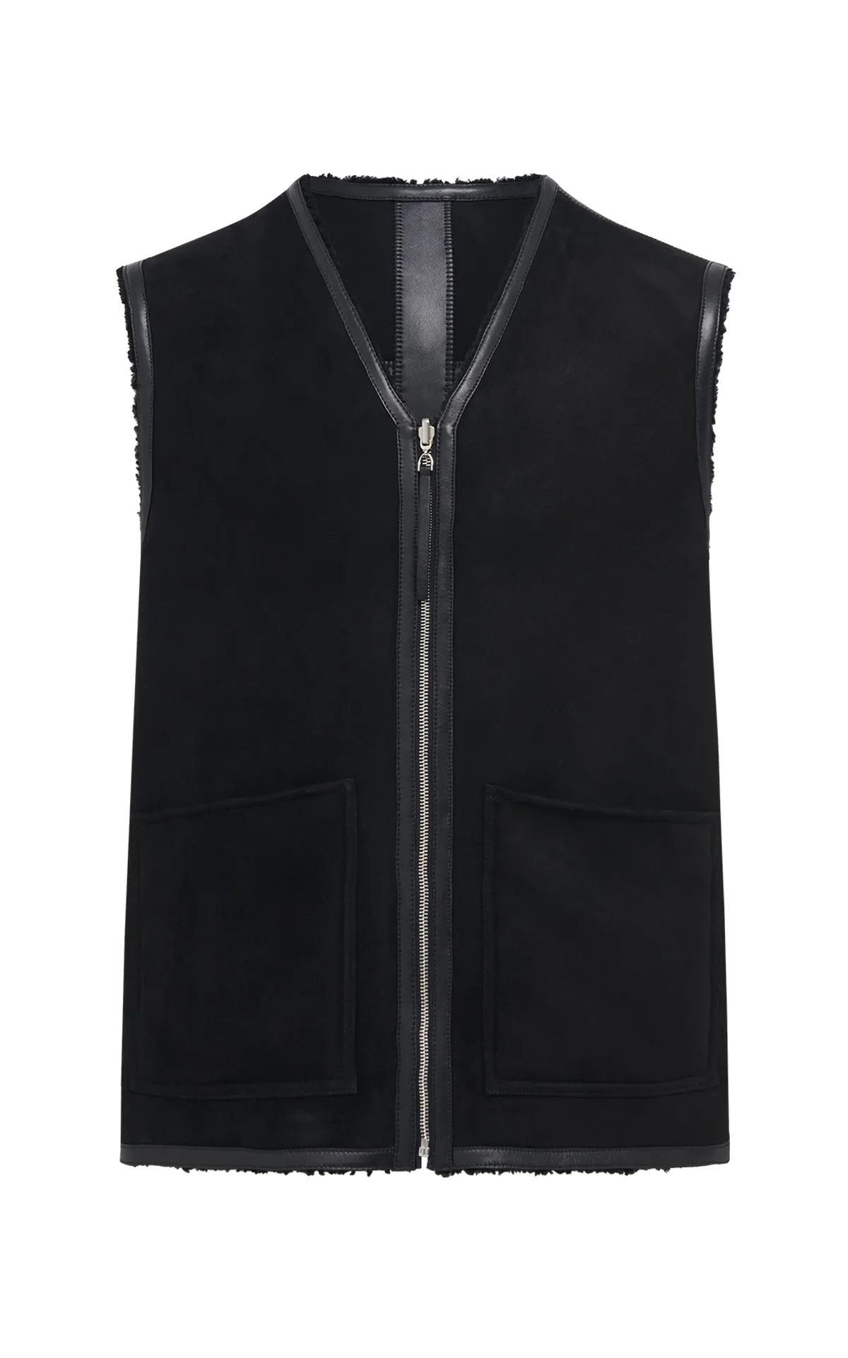 Snowdon Reversible Vest in Black Shearling Convertible Collar