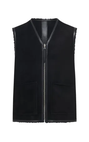 Snowdon Reversible Vest in Black Shearling Convertible Collar