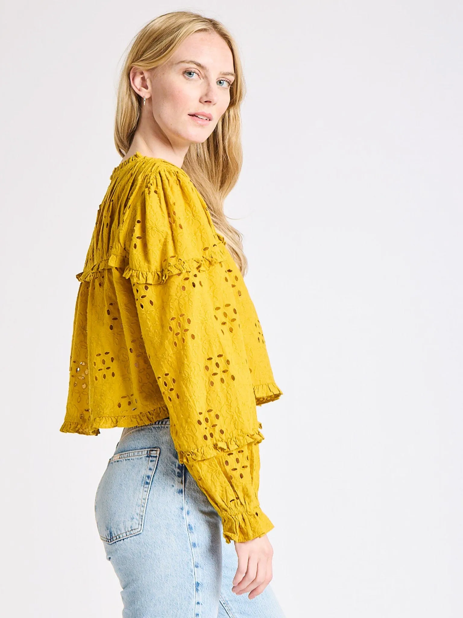 PolyesterBlend Thea Top in Marigold Eyelet