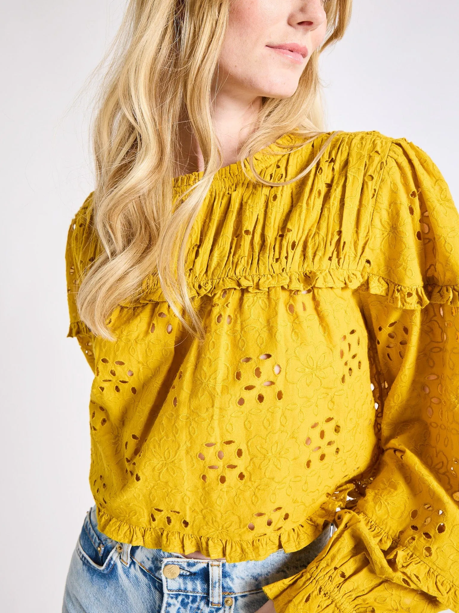 Thea Top in Marigold Eyelet QuickDryTech Comfortable Wear