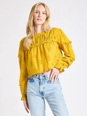RibbedTexture Thea Top in Marigold Eyelet