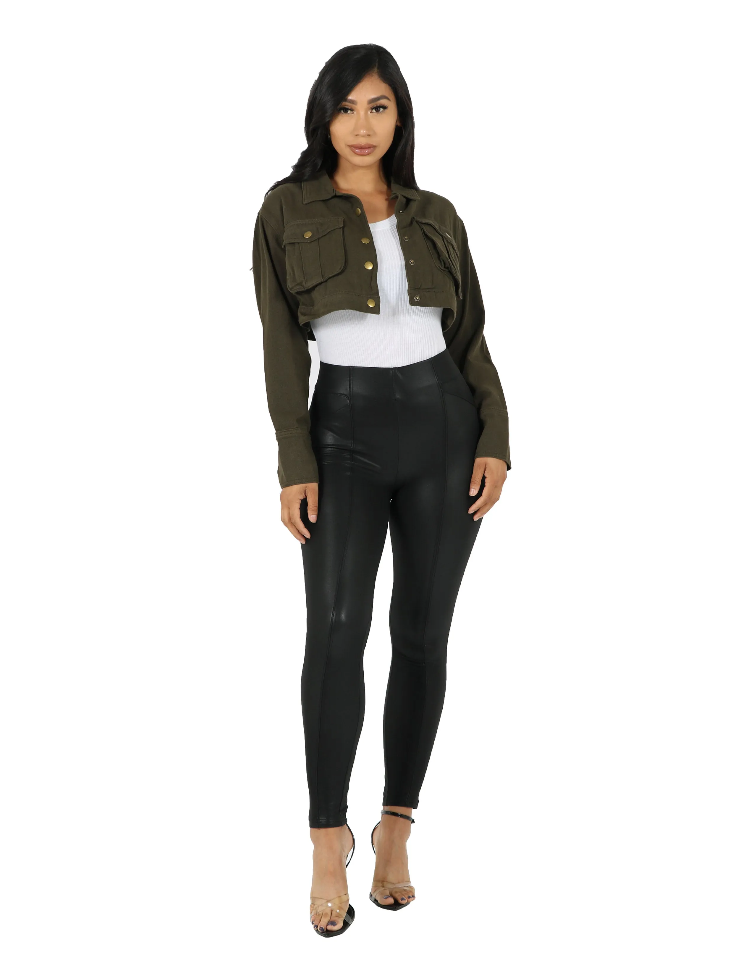 ElasticWaistband Casual Fit Silhouette So Sassy Cropped Pocket Jacket