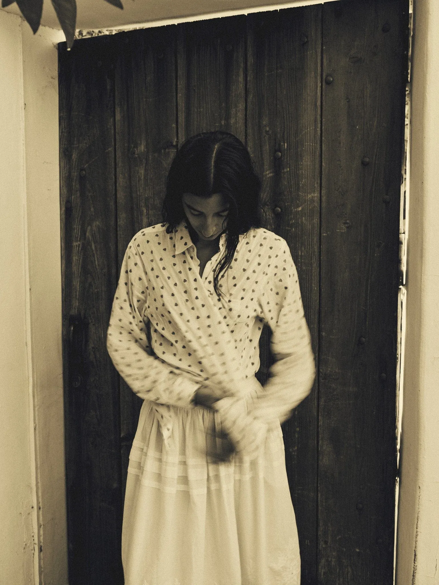 Sofia Top in Blue Hearts DropShoulderConstruction LayeredCuff