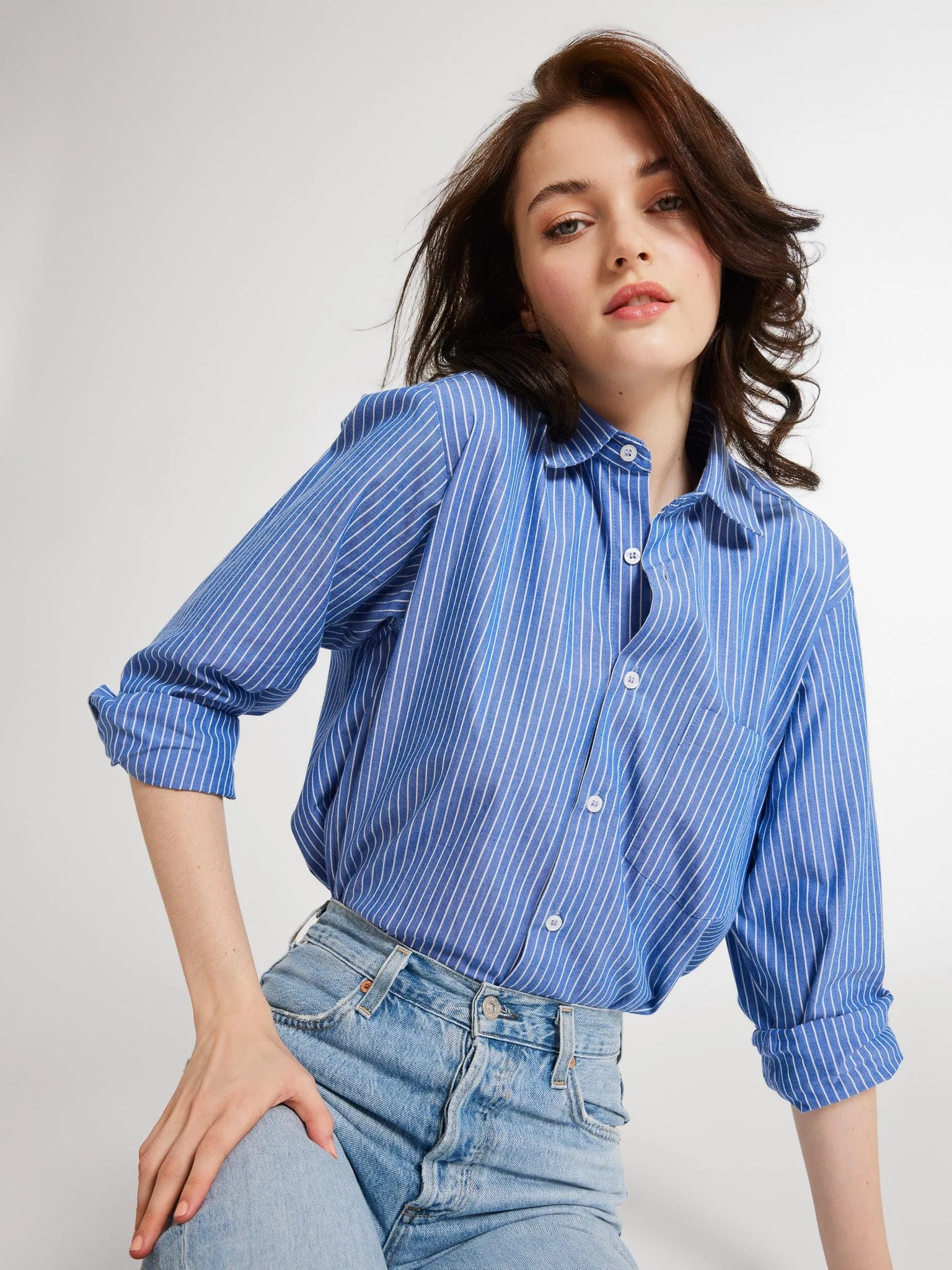 Layered Neckline Sofia Top in Harbor Stripe