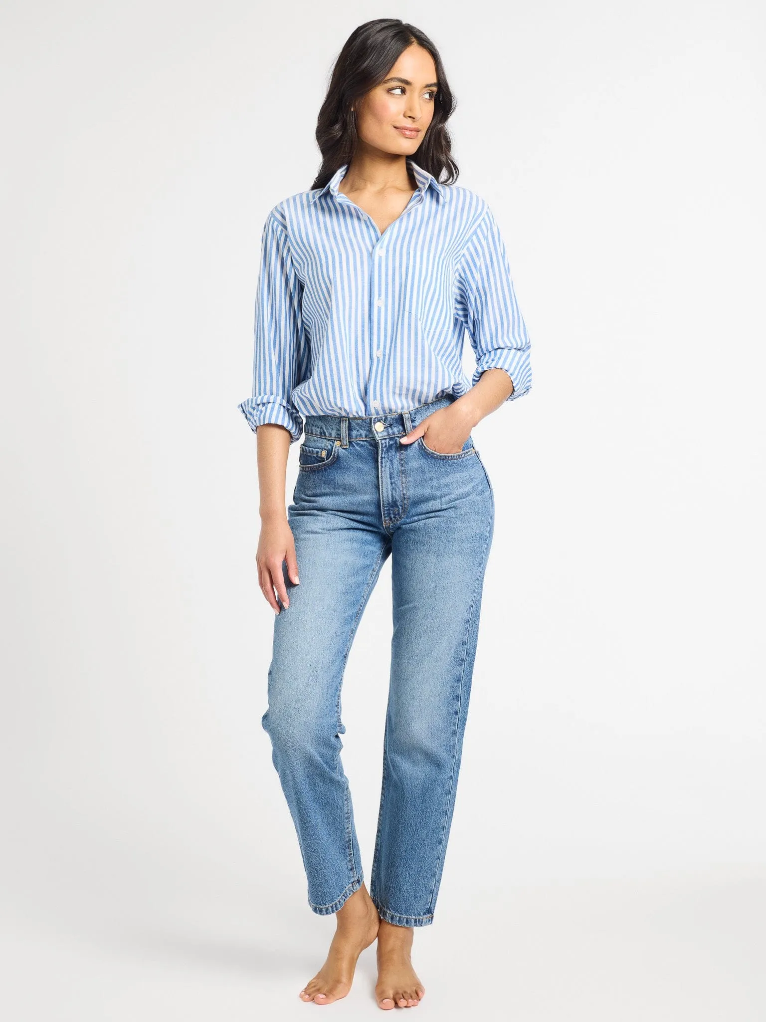 Sofia Top in Monaco Stripe Bonded Seam Durability Street Style