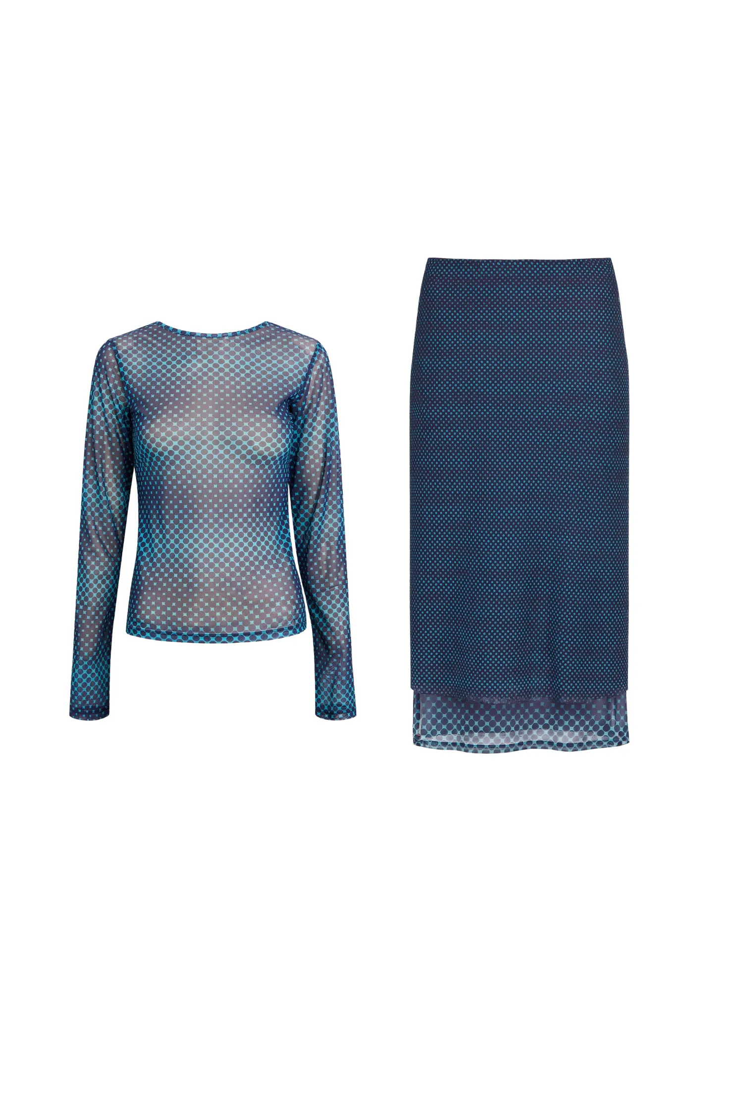 Easy Care Material LONG SLEEVE TEE   MARIA SKIRT - WARPED DOT COBALT