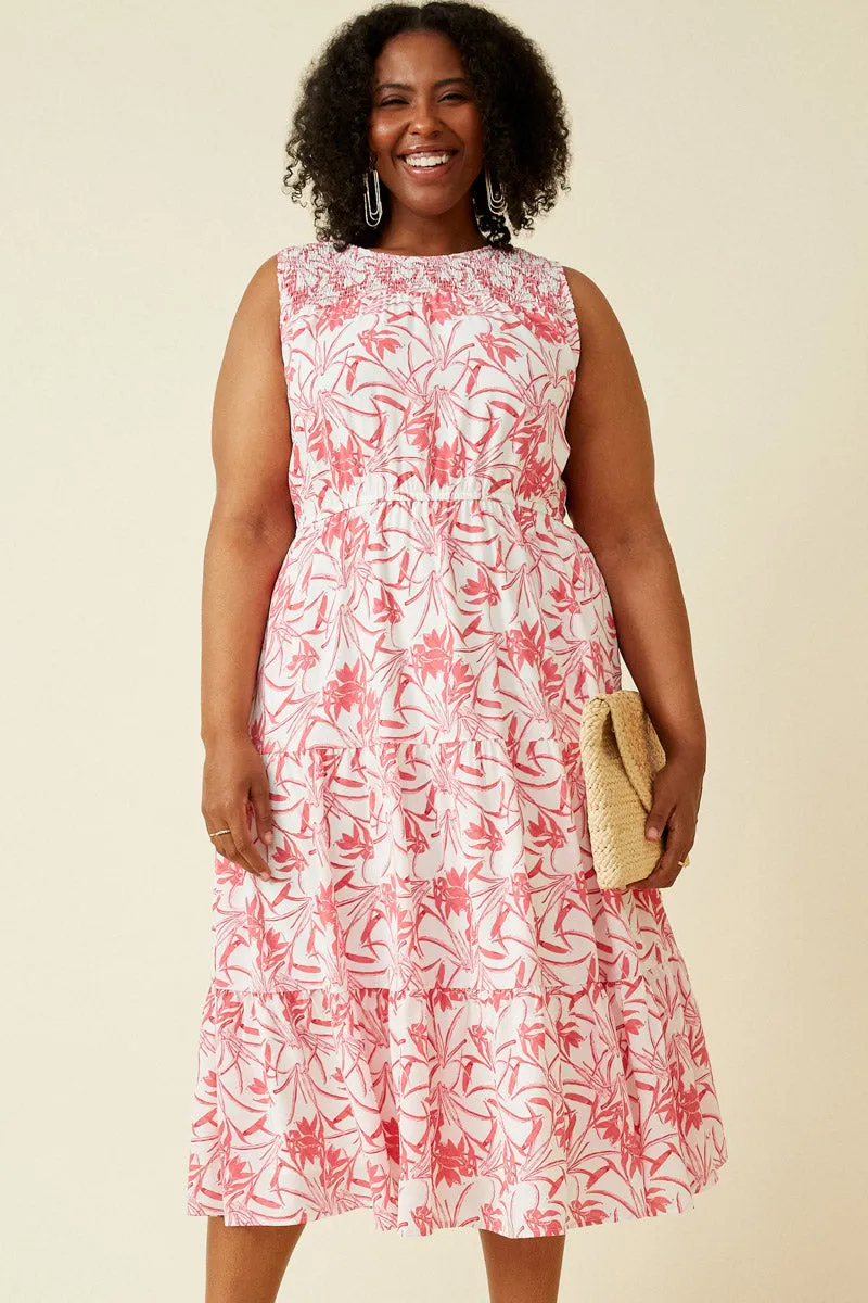 Stain-Resistant Tropical Floral Smocked Yoke Dress