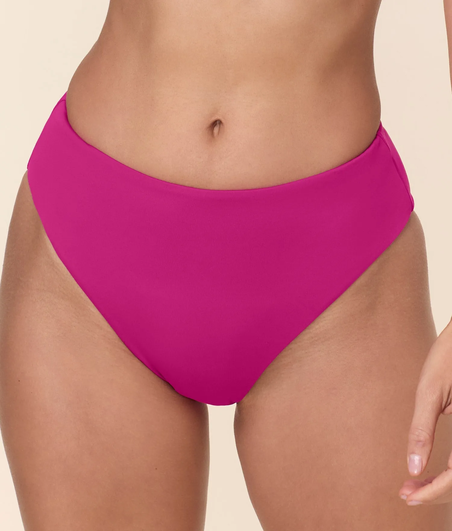 Soft Lining Wrinkle Resistant The 90s High Waist Bikini Bottom - Eco Nylon - Fuchsia