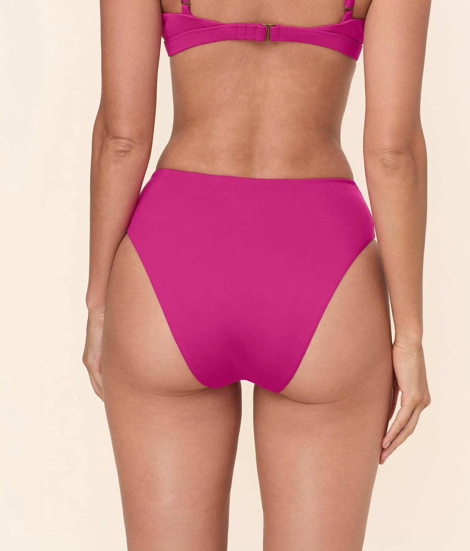 Rash Guard Material UPF Protective Lining The 90s High Waist Bikini Bottom - Eco Nylon - Fuchsia