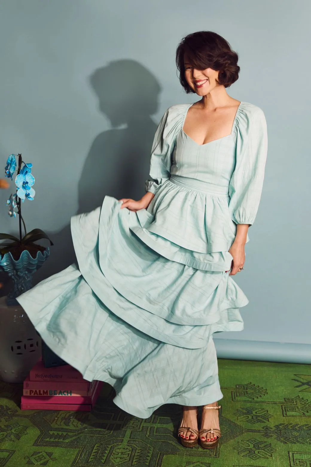 Heat Dissipating SAMPLE - Teagan Tiered Skirt - Aqua Plaid