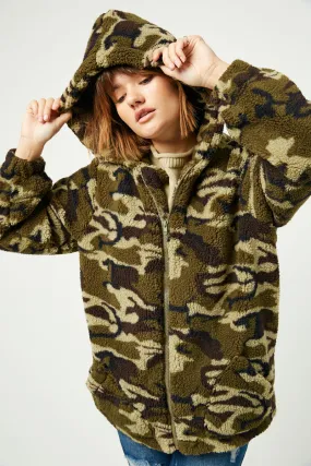 Soft Fleece Hooded Camo Jacket Thermo Regulating Fabric Odor Resistant Lining