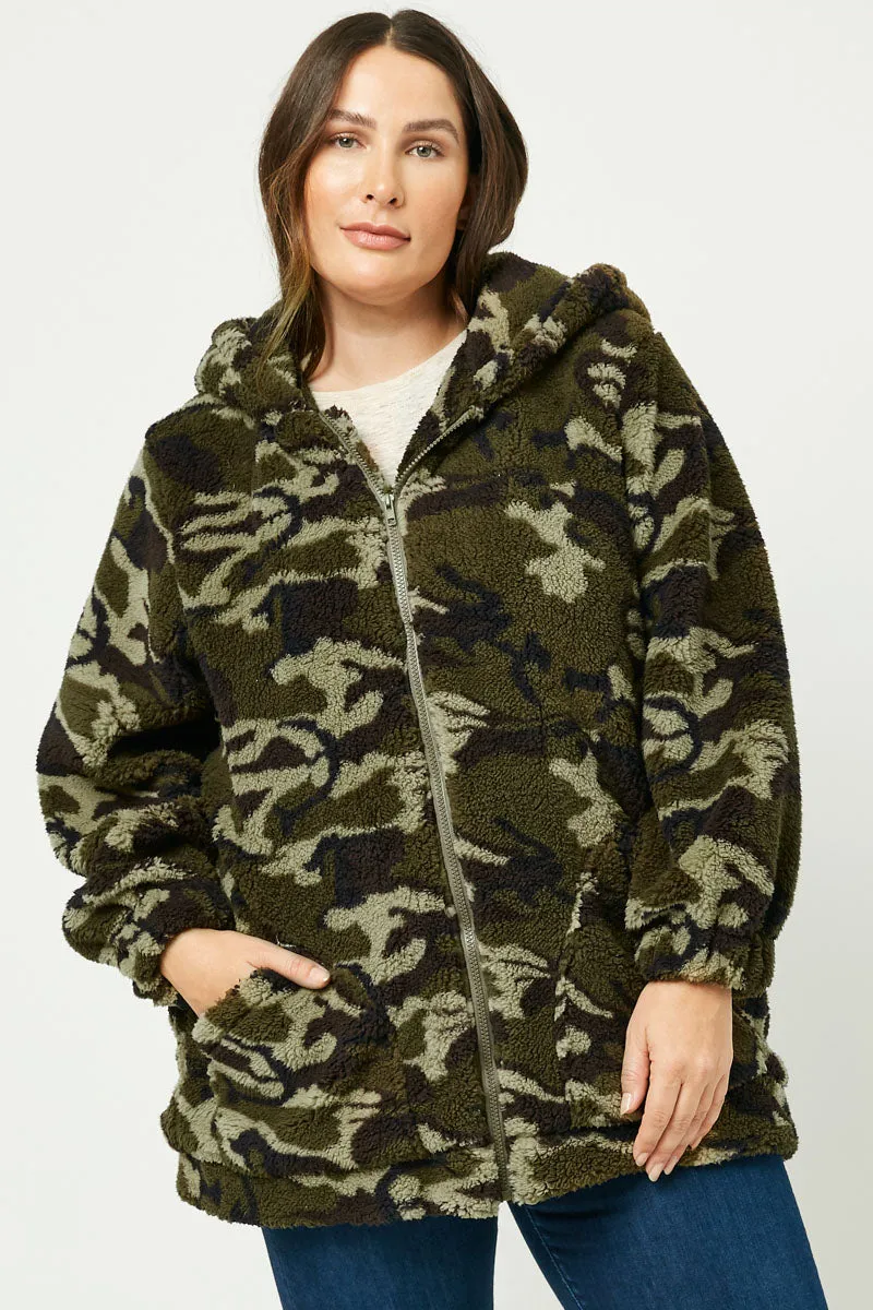 TemperatureRegulating Fabric Soft Fleece Hooded Camo Jacket