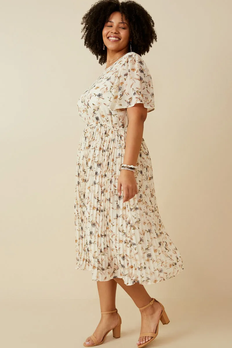 Outfit Core Soft Floral Pleated Skirt Short Sleeve Dress