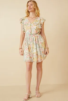 Soft Floral Ruffle Detail Surplice Dress Spring Ready