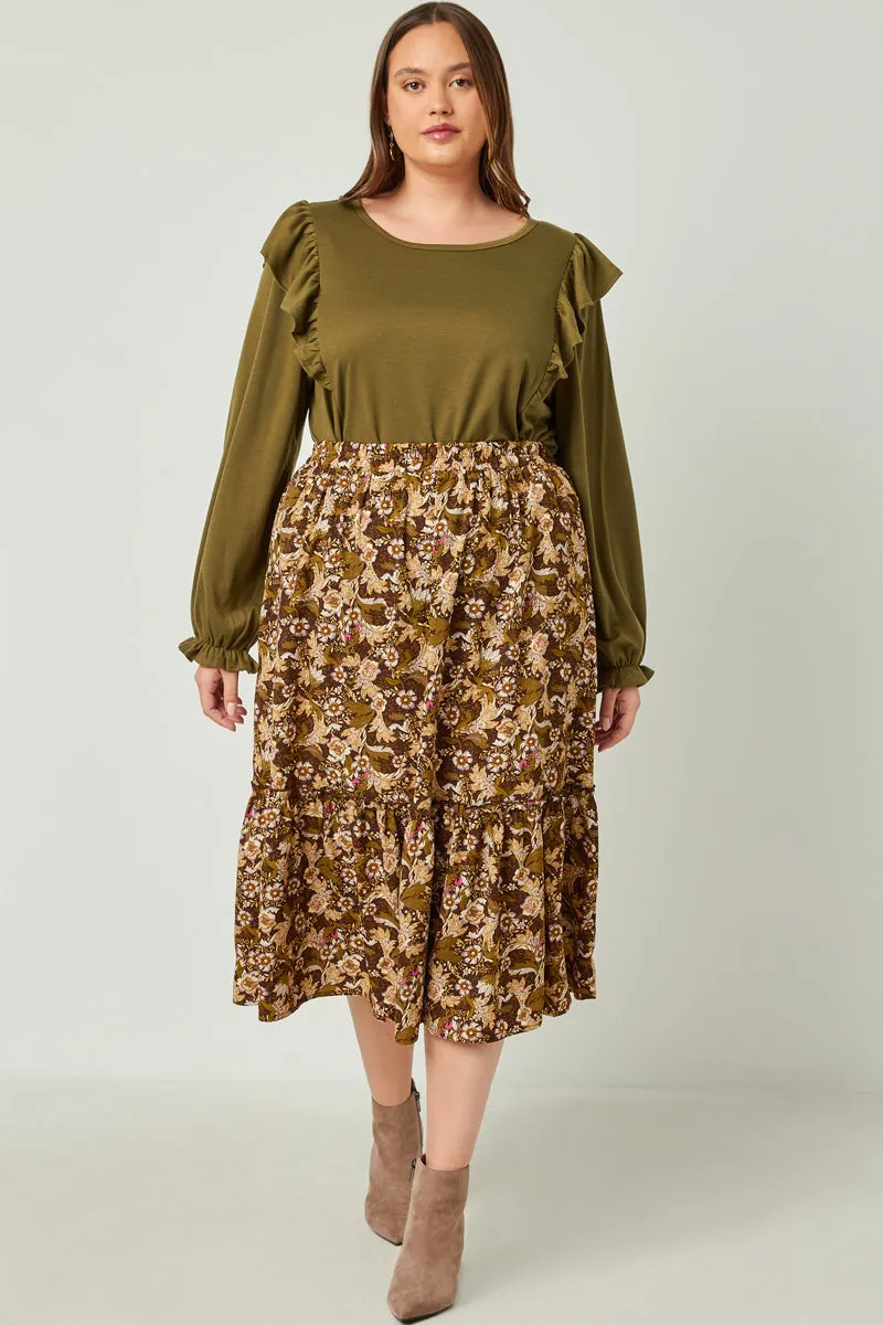 Soft French Terry Cuffed Ruffled Long Sleeve Top AntiPillingTreatment HighStretchElastic