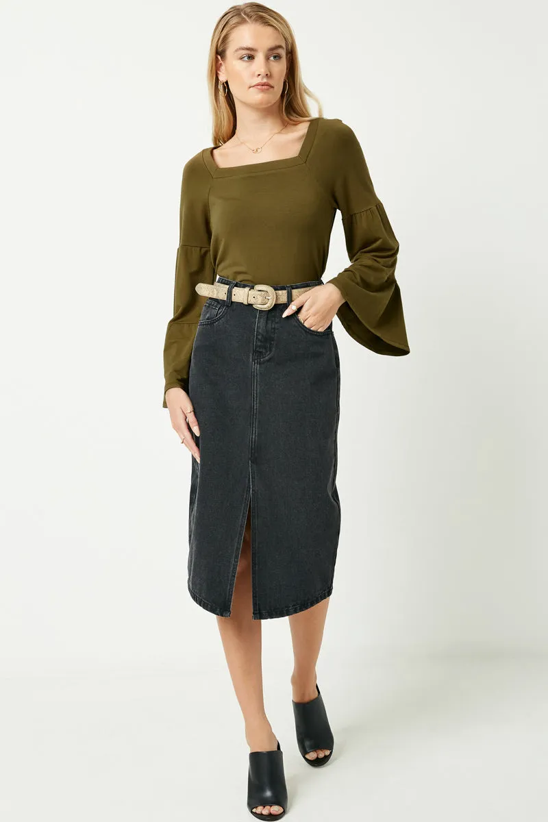 Soft French Terry Long Sleeve Square Neck Top PolishedFinish LightweightWeave