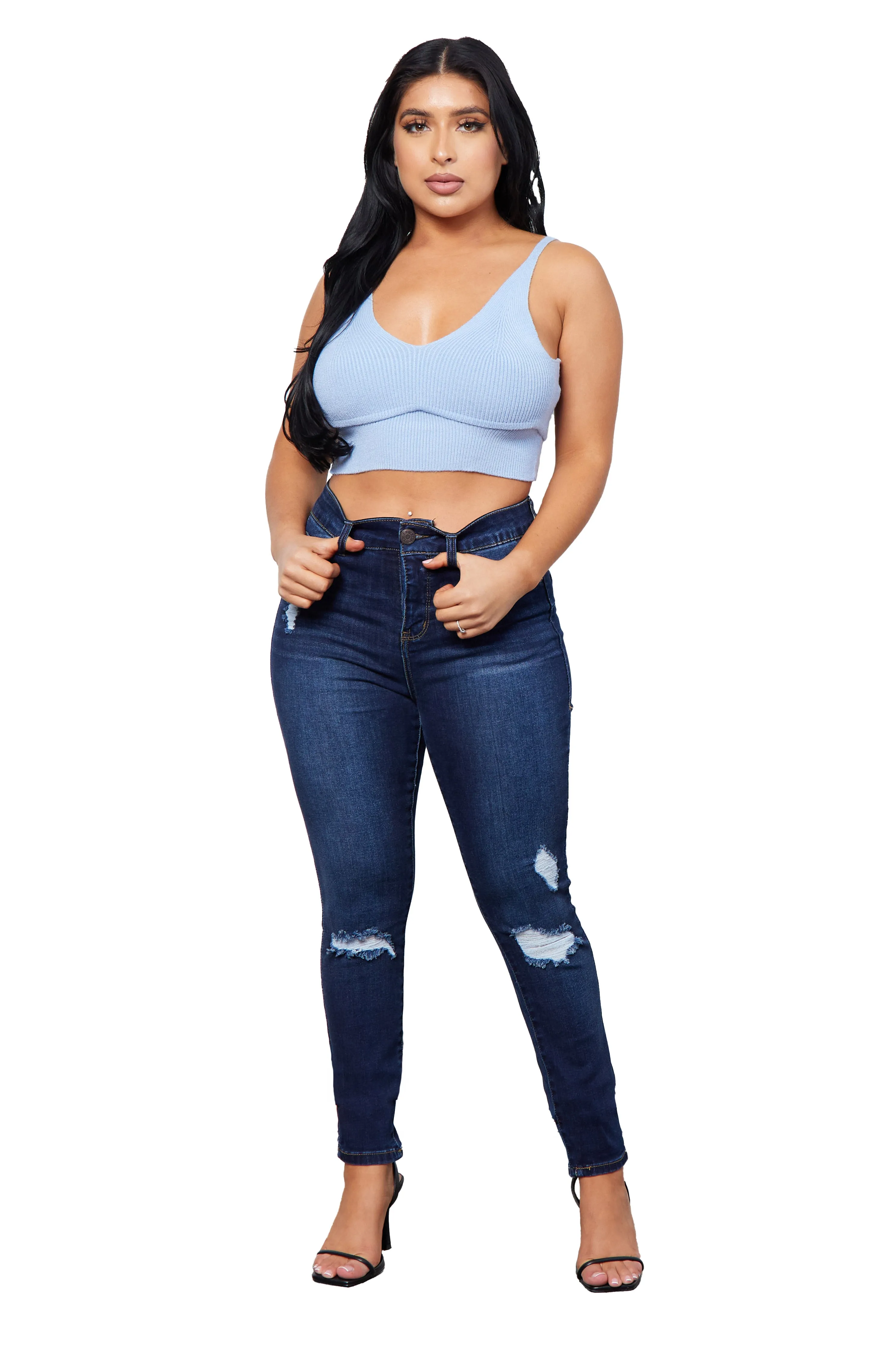 Goddess Skinny Destruction Jeans Winter Warmth Minimalist Style Picnic Style