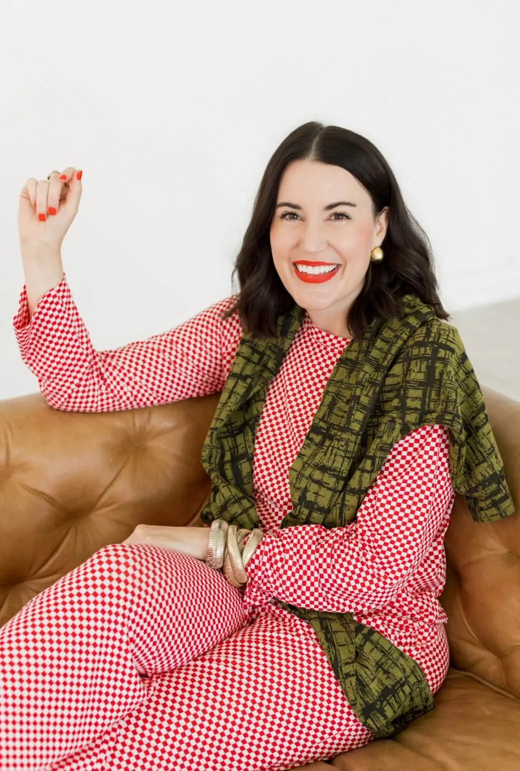 Buru x Val Crew Neck Tee - Red & White Checkerboard Relaxed Tank