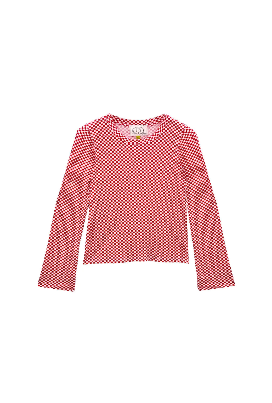 Eco Friendly Dye BiodegradableFabric Buru x Val Crew Neck Tee - Red & White Checkerboard