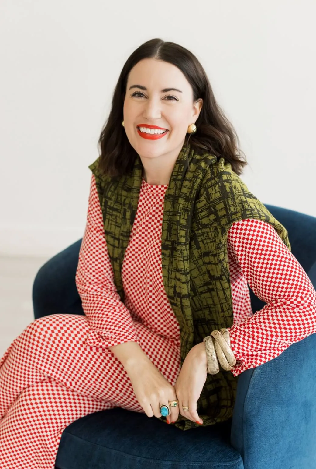 Buru x Val Crew Neck Tee - Red & White Checkerboard UltraSoft Lining Non Closure Collar