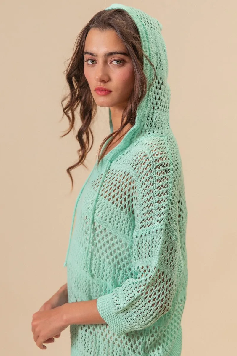 EcoFriendlyDye Move Freely IP9783-01 | OPEN KNIT V-NECK HOODED LIGHTWEIGHT COVER UP