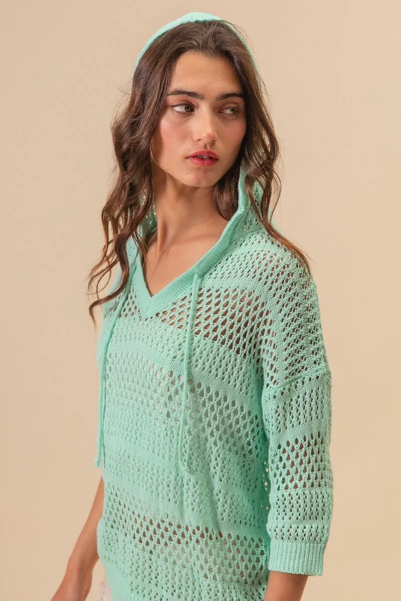 Core Flex IP9783-01 | OPEN KNIT V-NECK HOODED LIGHTWEIGHT COVER UP