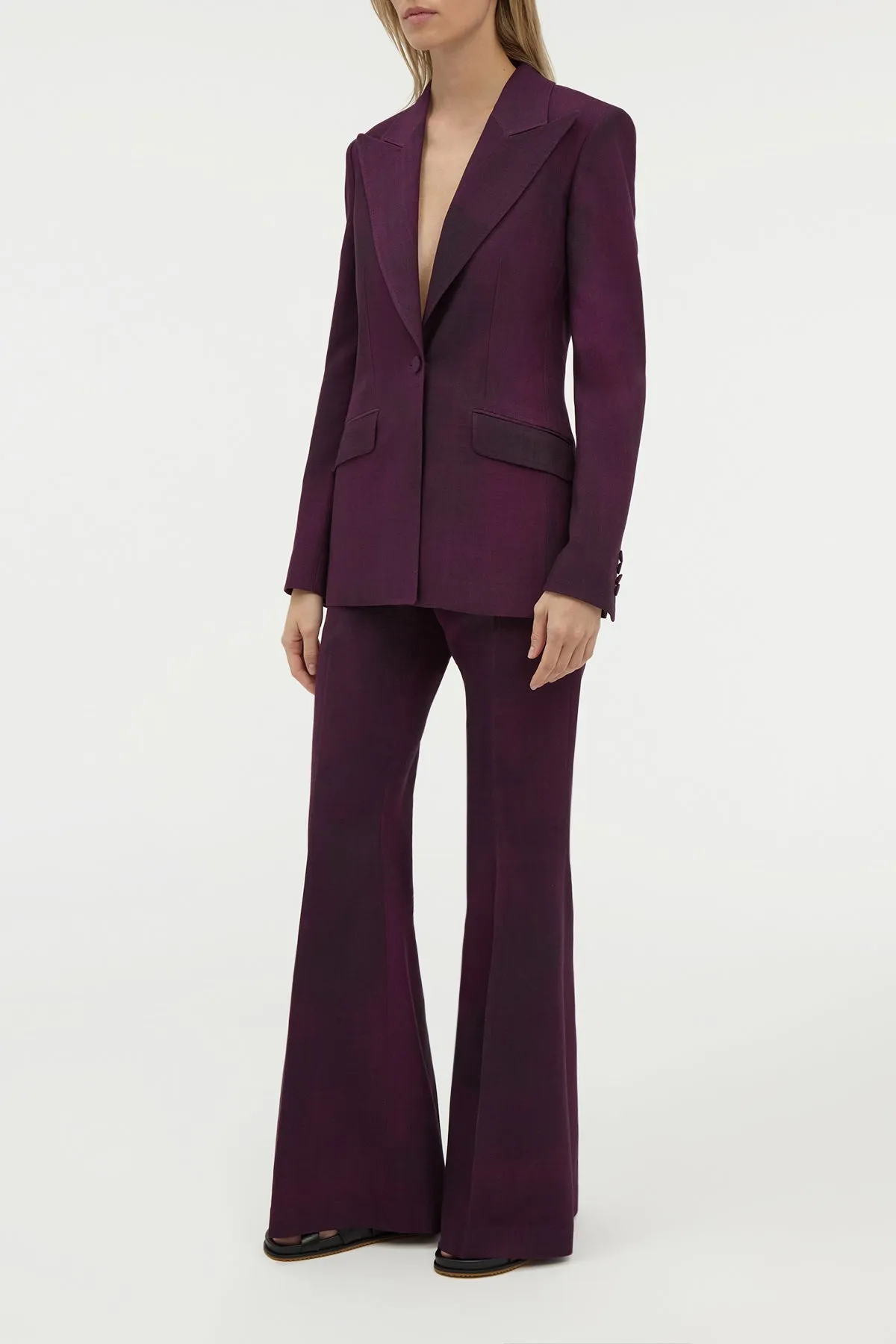 ReflectiveTrim Low Profile Stitching Leiva Blazer in Bordeaux Virgin Wool