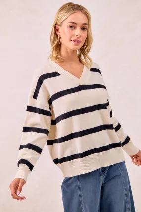 IT4307R-01 | SOLID STRIPED KNIT SWEATER TOP WITH V-NECKLINE Durable Design