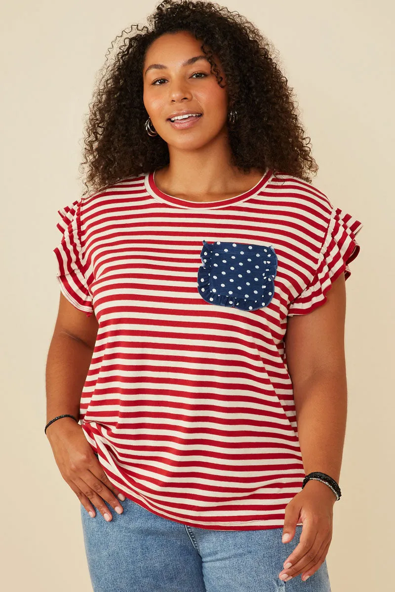 Star Pocket Striped Knit Ruffled Knit Tank WrinkleResistant