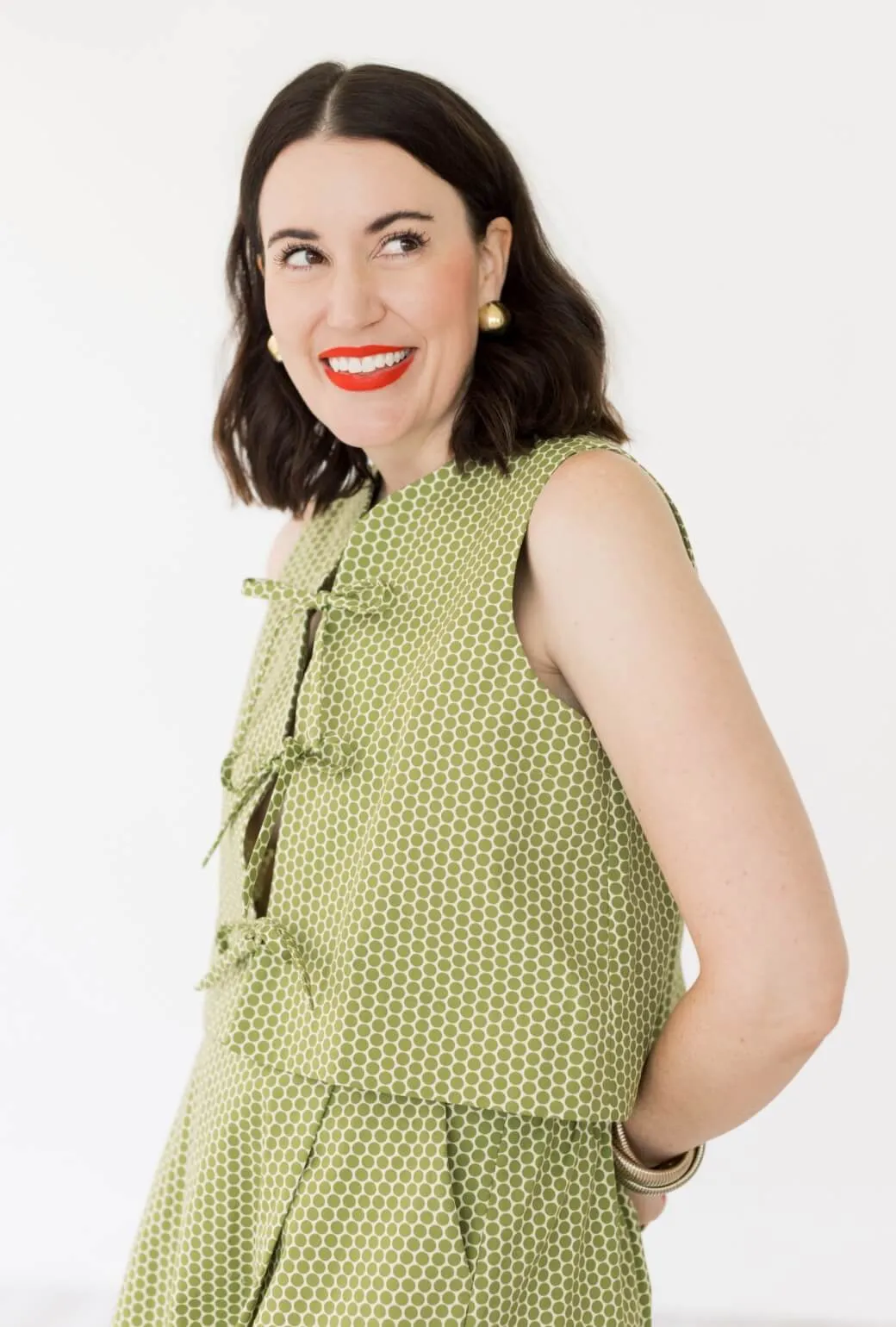 Buru x Val The Fife Vest - Green Polka Dot Cheap Nice Fleece Lined