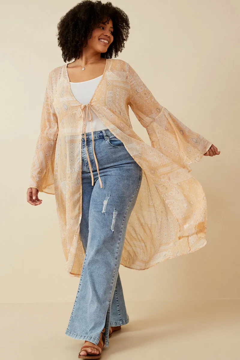 DurableOuterShell Sheer Patch Print Chiffon Tie Duster