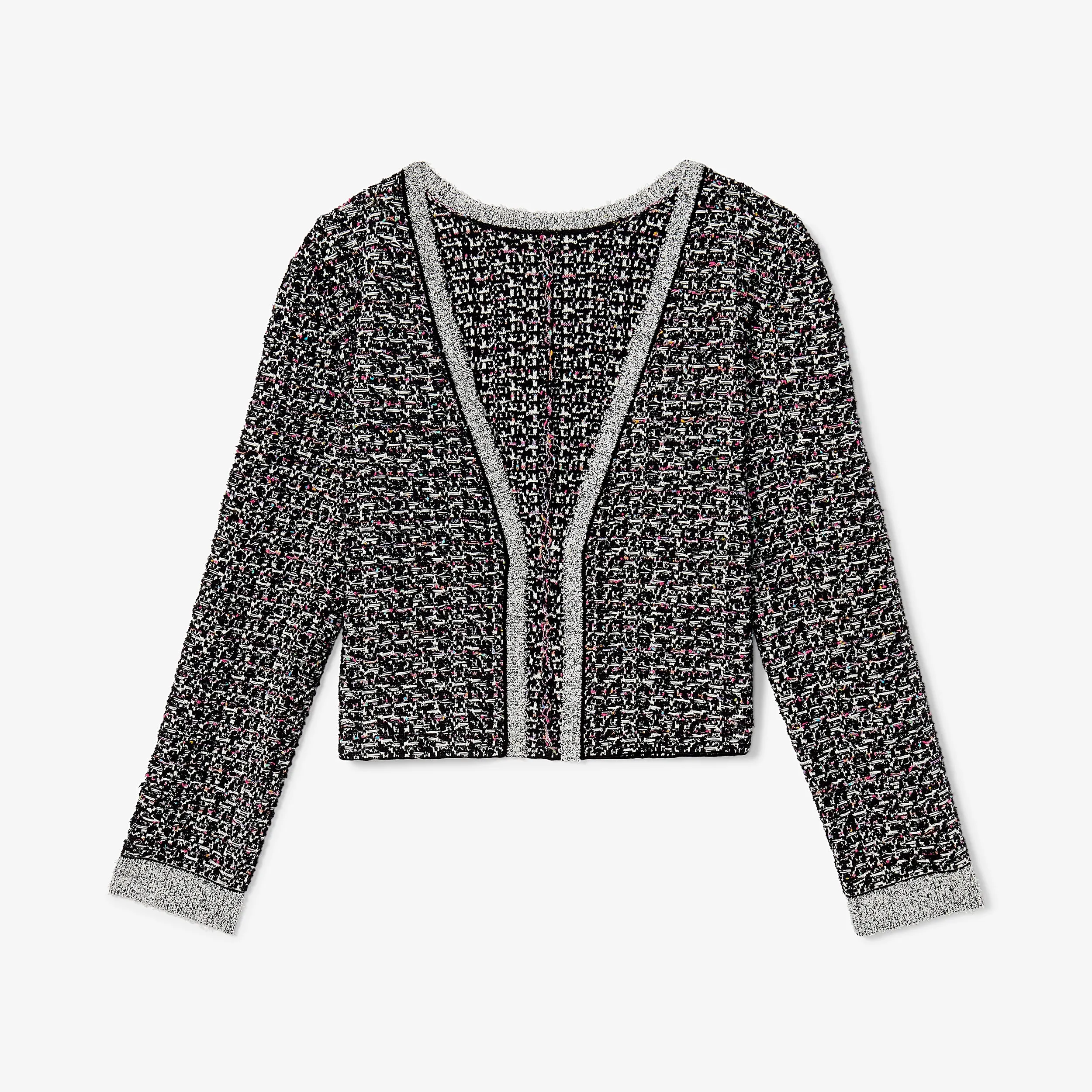 Meena Daily Jardigan - Boucle Tweed Jardigan :: Black/White Lived In Office Casual