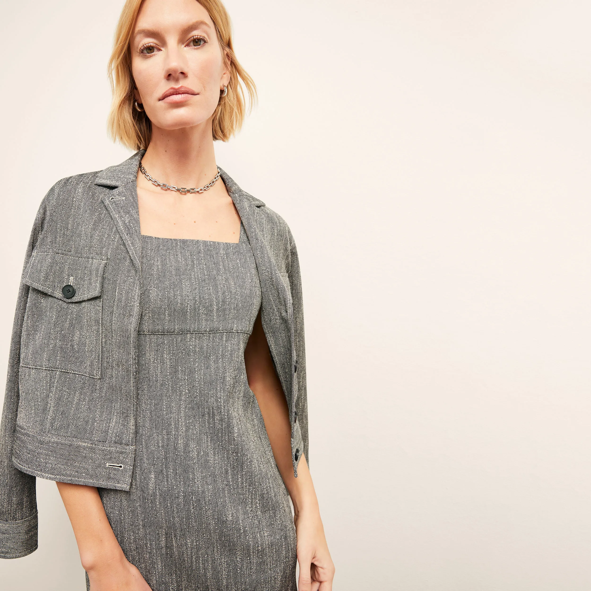 CrossGrain Fabric Slub Knit Jennifer Dress - Cotton Tweed :: Black/Ivory