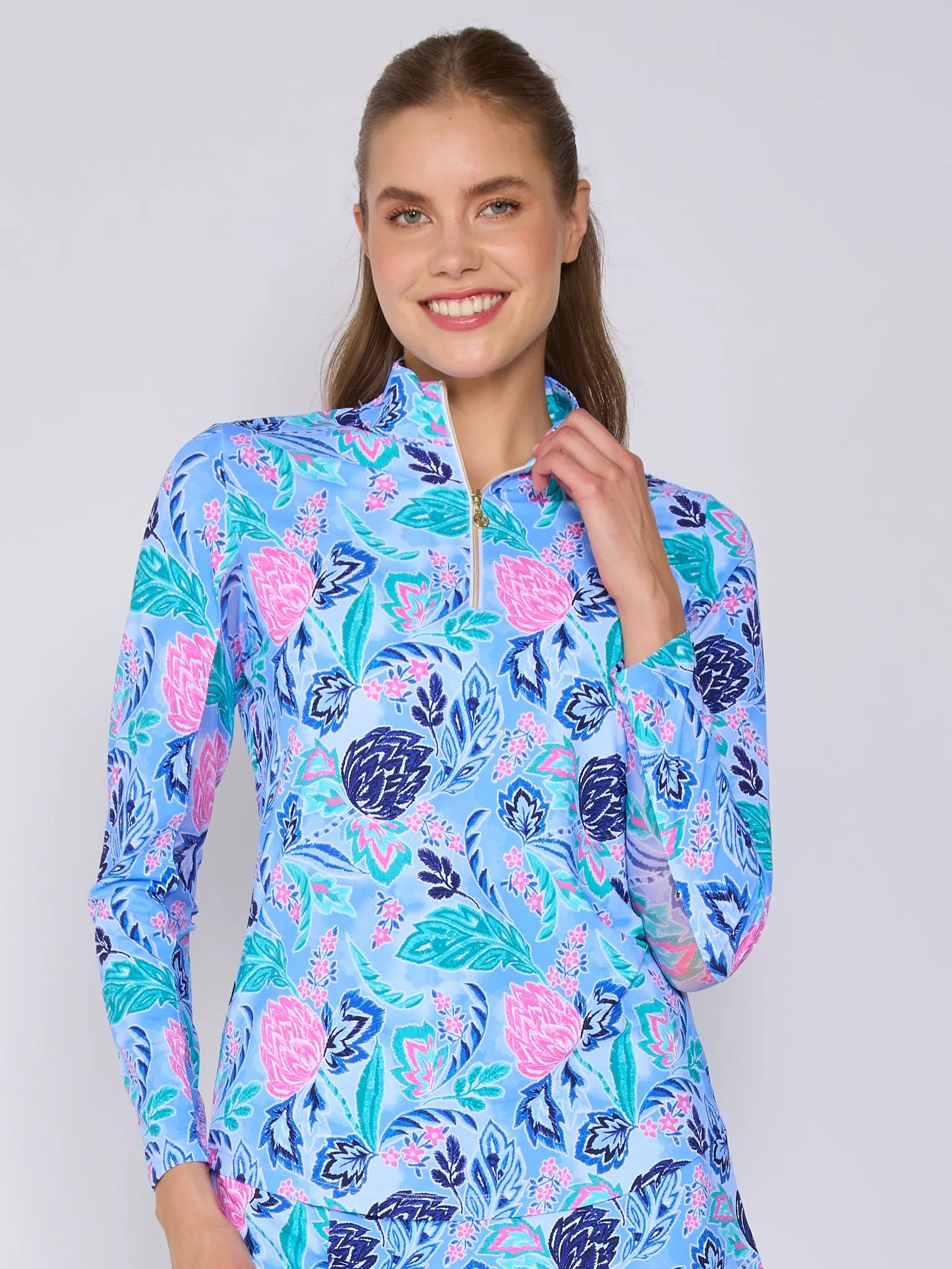 Quarter Zip Sun Protection Top In Blue Paradise AllDaySoftness