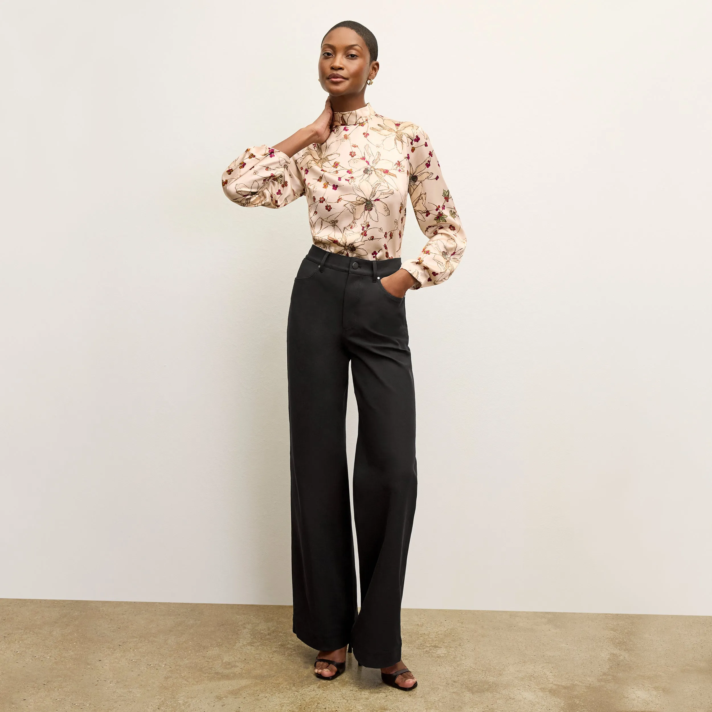 Sohee Top - Washable Silk Charmeuse :: Botanical Print Double Layered Hood Assembly HighDensity Weave