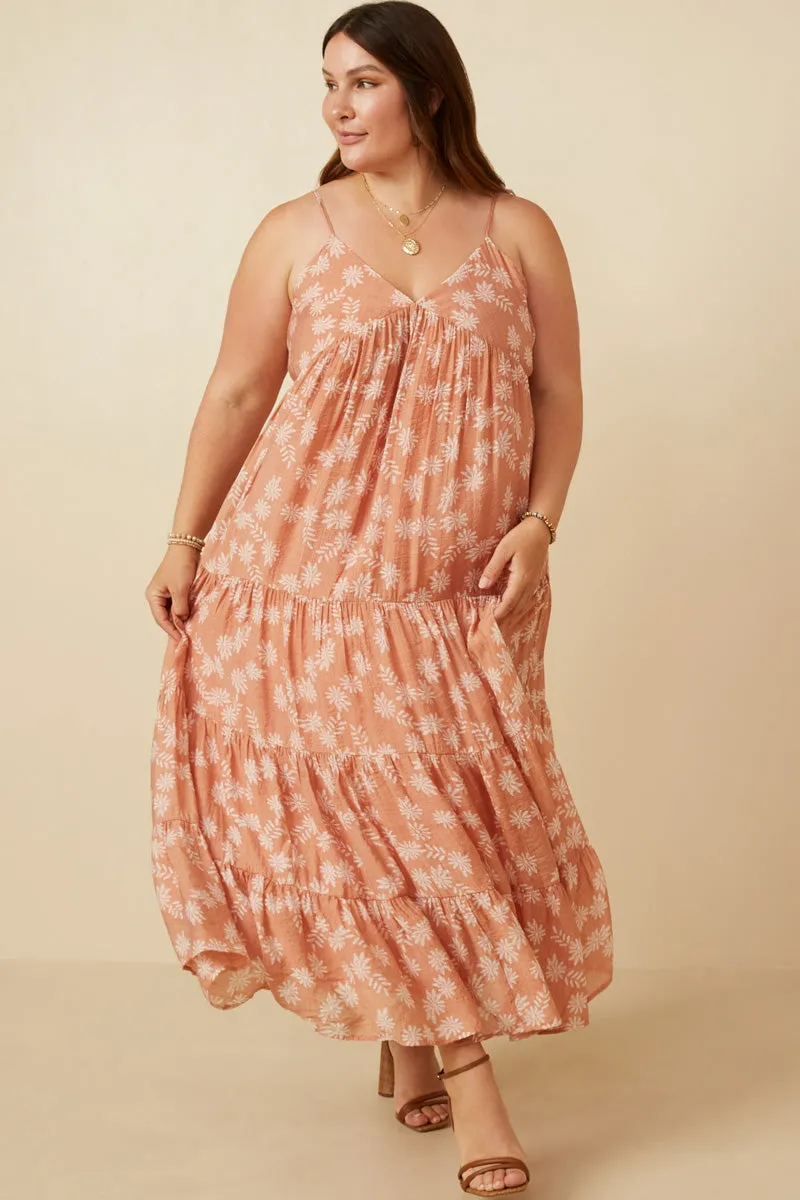 Comfy Shape Textured Floral Smocked Back Tiered Dress