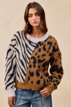 IT4805-01 | LEOPARD ZEBRA PATTERN SWEATER TOP Daywear Mood