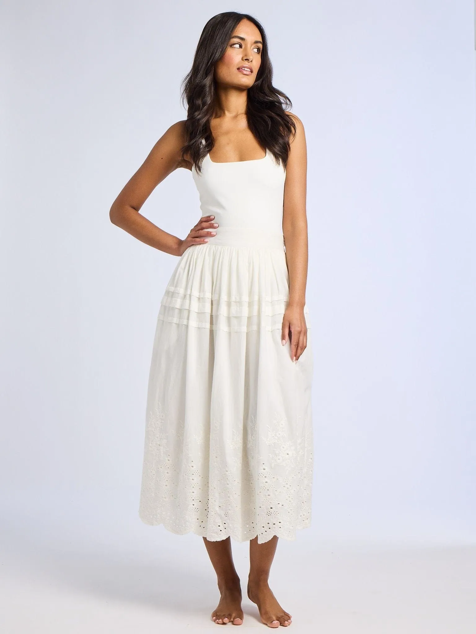 Casual Moments Leonie Skirt in White Eyelet