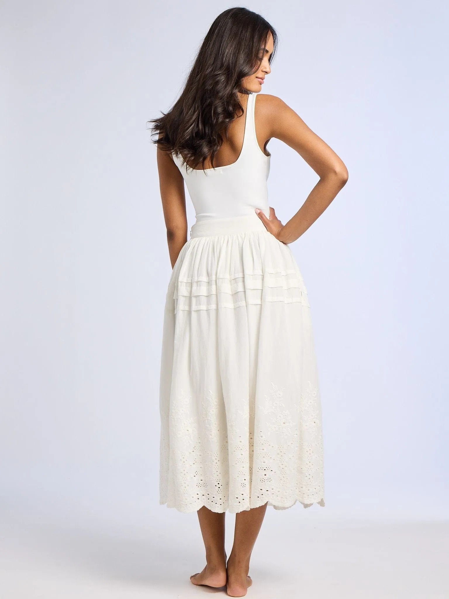 Leonie Skirt in White Eyelet Reinforced Seams