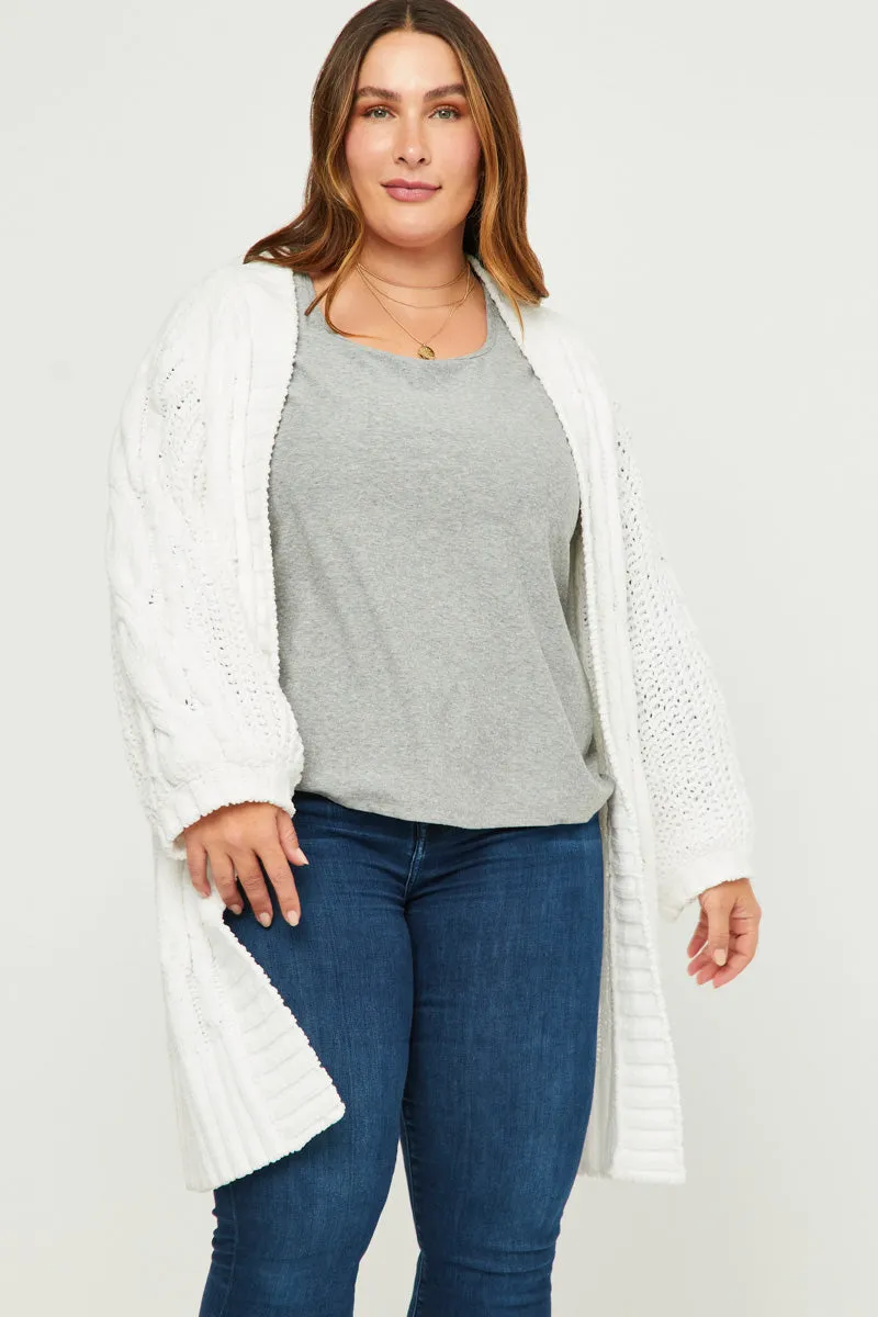 Square Neck Smocked Cuff Swiss Dot Knit Top TonalStitching