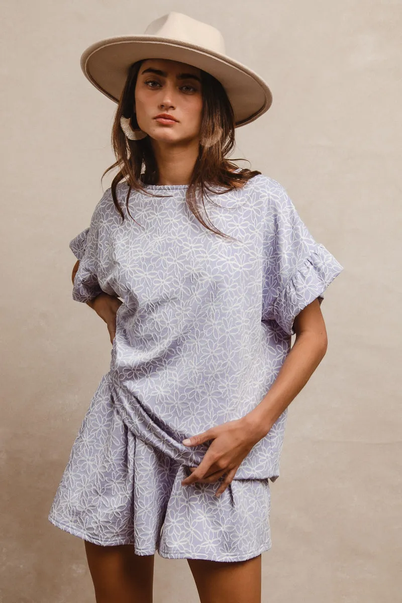 IB1653S-03 | TEXTURED FLOWER WAIST BAND SHORTS ArticulatedJoints Quick Drying