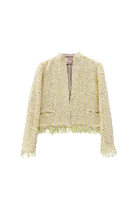 Fringed Mona Lee Blazer - Ivory Twinkle Tweed Ethically Sourced Yarn