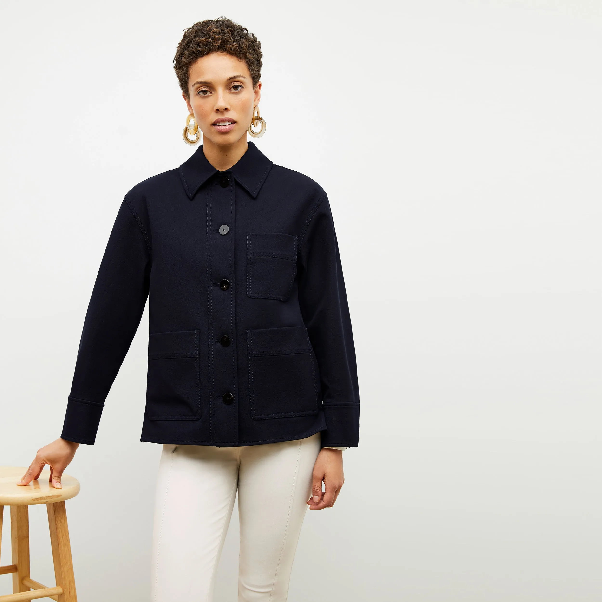 DurableCollarStays Durable Hem Stitching Steffi Jacket - Eco Better Than Denim with Sherpa :: Ink